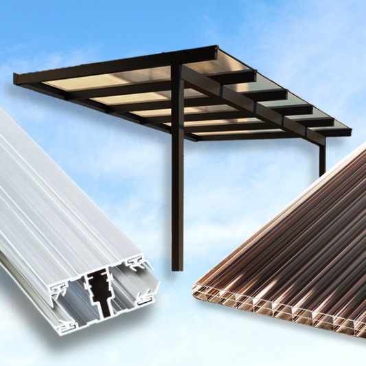 Dachhaut Alu/Alu mit Polycarbonat Stegplatten 16mm 3-fach Struktur braun/bronze