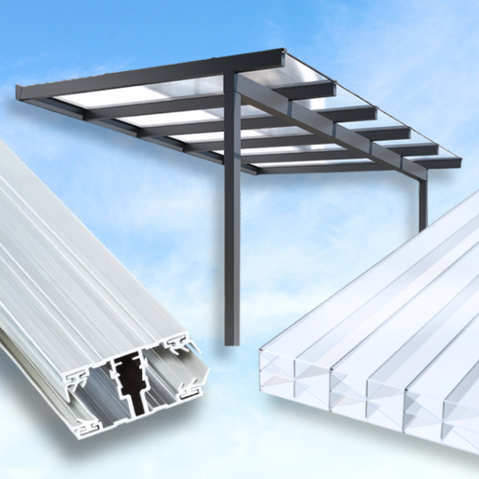 Dachhaut Alu/Alu mit Polycarbonat Stegplatten 16mm X-Struktur opal/weiß