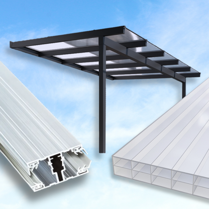 Dachhaut Alu/Alu mit Polycarbonat Stegplatten 16mm 3-fach Struktur anthrazit