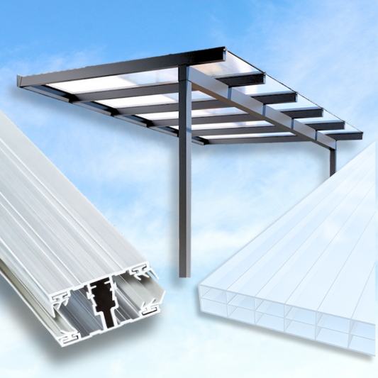 Dachhaut Alu/Alu mit Polycarbonat Stegplatten 16mm 3-fach Struktur klar