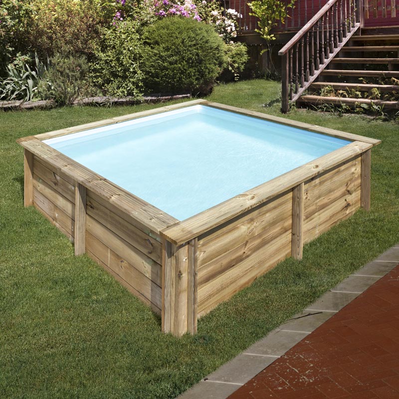 GRE Pool Komplettset aus Echtholz City Viereck 225 x 225 x 68 cm