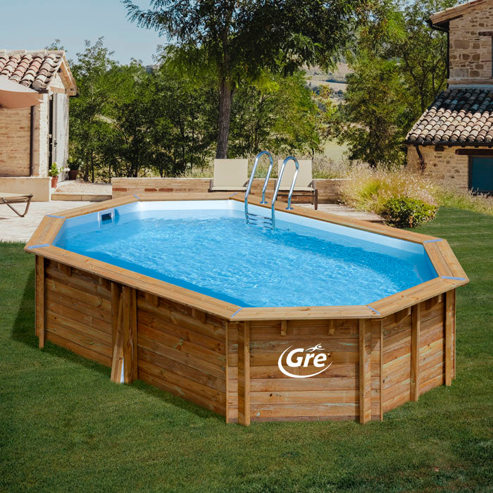 GRE Pool Komplettset aus Echtholz Canelle 2 Oval 535 x 335 x 117 cm