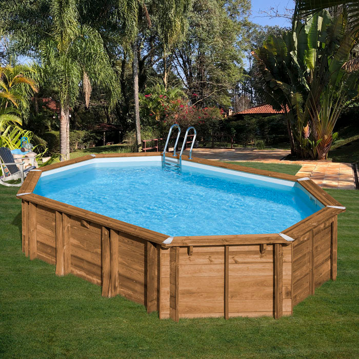 GRE Pool Komplettset aus Echtholz Safran 2 Oval 620 x 395 x 136 cm