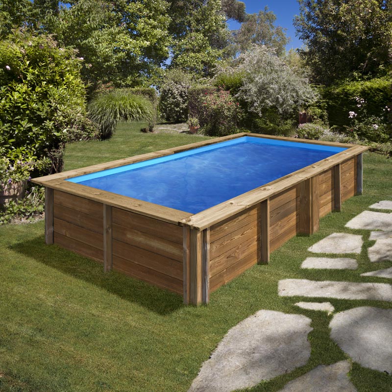 GRE Pool Komplettset aus Echtholz Lemon Quadrat 375 x 200 x 68 cm