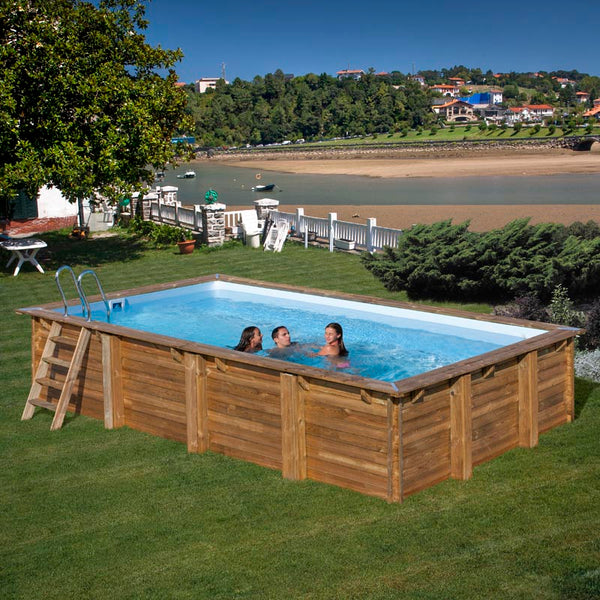 GRE Pool Komplettset aus Echtholz Evora Rechteck 620 x 420 x 133 cm