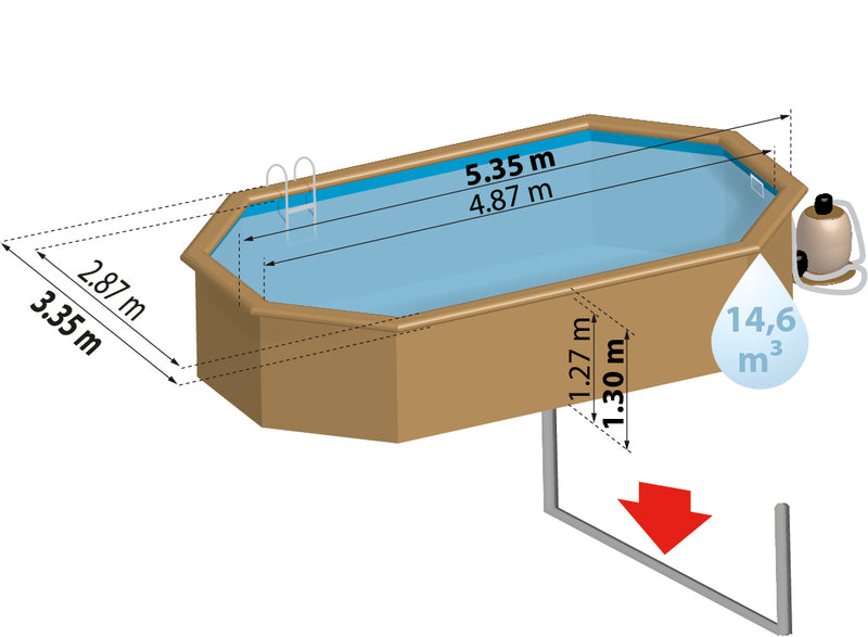 GRE Pool Komplettset aus Echtholz Bambu Oval 535 x 335 x 130 cm