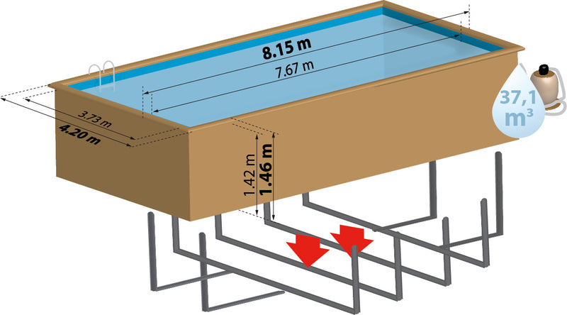 GRE Pool Komplettset aus Echtholz Braga Rechteck 815 x 421 x 146 cm