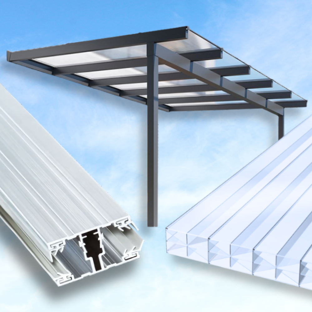 Dachhaut Alu/Alu mit Polycarbonat Stegplatten 16mm X-Struktur klar