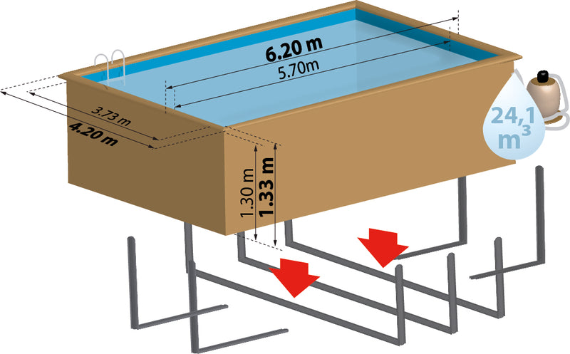 GRE Pool Komplettset aus Echtholz Evora Rechteck 620 x 420 x 133 cm