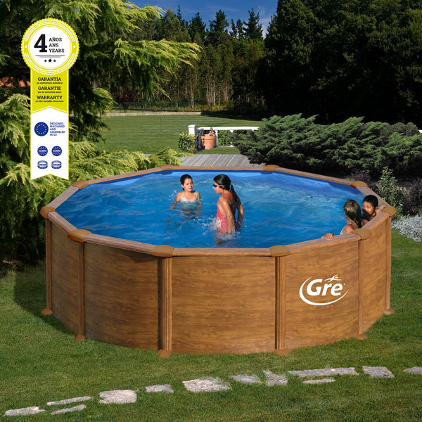 GRE Rundformbeckenset Holzoptik Mauritius Ø 350 x 132 cm