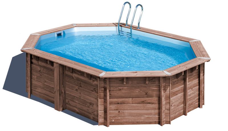 GRE Pool Komplettset aus Echtholz Bambu Oval 535 x 335 x 130 cm