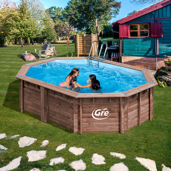 GRE Pool Komplettset aus Echtholz Bambu Oval 535 x 335 x 130 cm