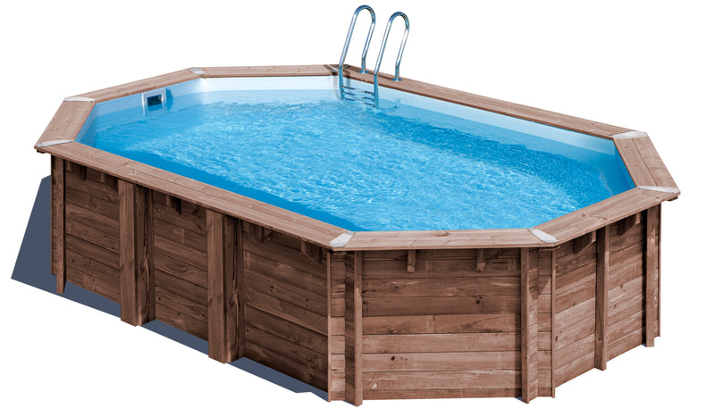 GRE Pool Komplettset aus Echtholz Macadamia Oval 632 x 335 x 130 cm