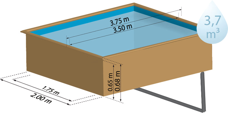 GRE Pool Komplettset aus Echtholz Lemon Quadrat 375 x 200 x 68 cm