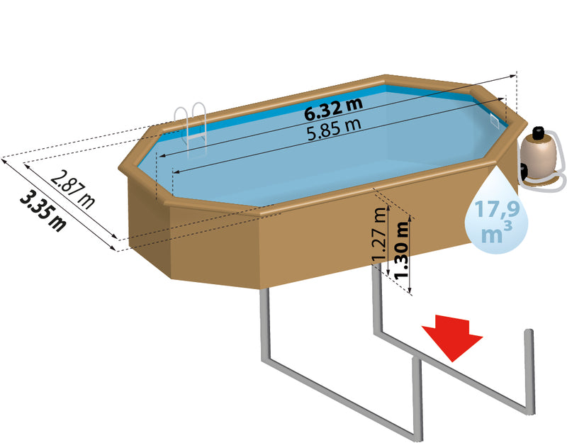 GRE Pool Komplettset aus Echtholz Macadamia Oval 632 x 335 x 130 cm