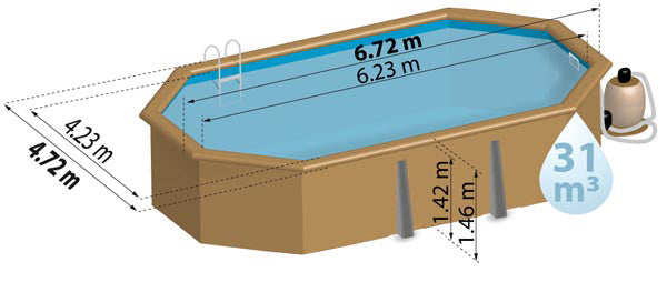 GRE Pool Komplettset aus Echtholz Vermela Oval 672 x 472 x 146 cm