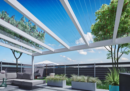 Doppelstegplatte Acrylglas glasklar montiert auf Terrassenüberdachung